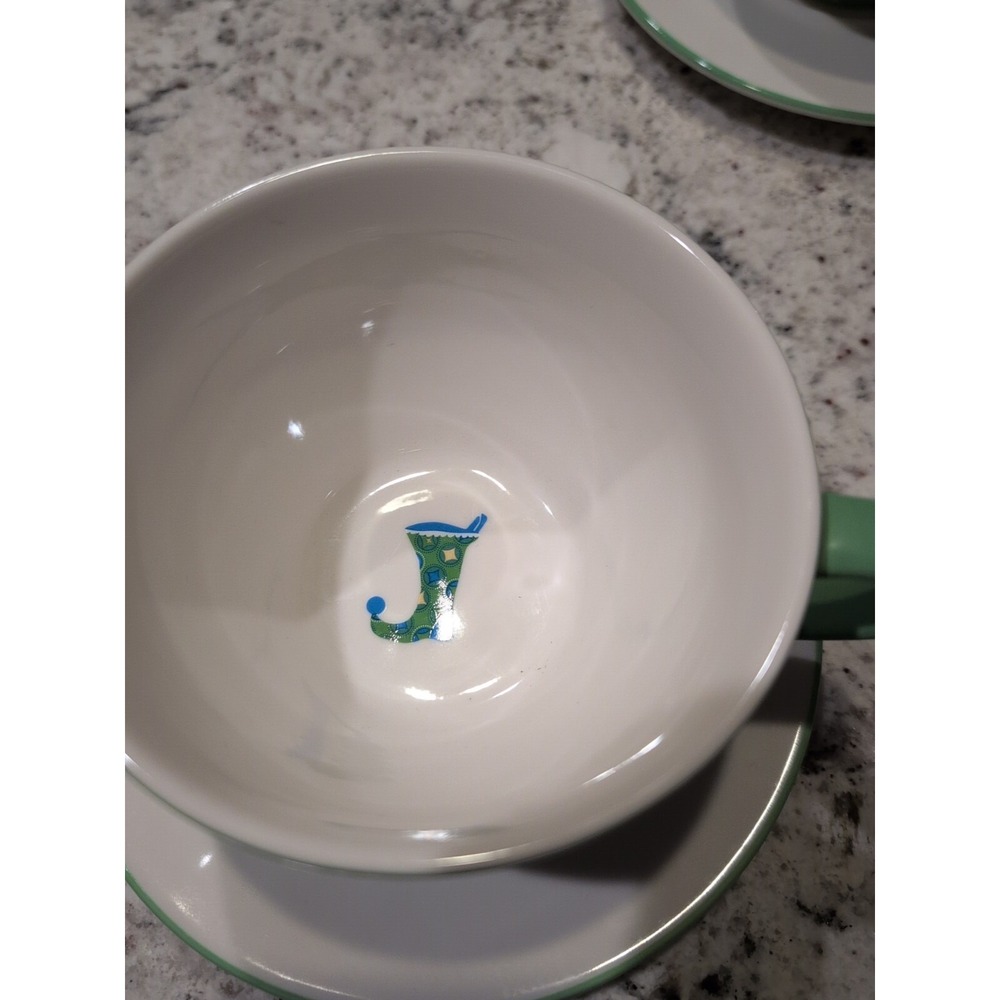 Starbucks Lot Of 2 Holiday 2006 Green X Mas Elf Stocking Coffee Cup  With Saucer